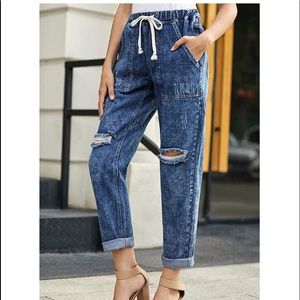 Distressed Denim Pants Hight Waisted Stretch Jeans